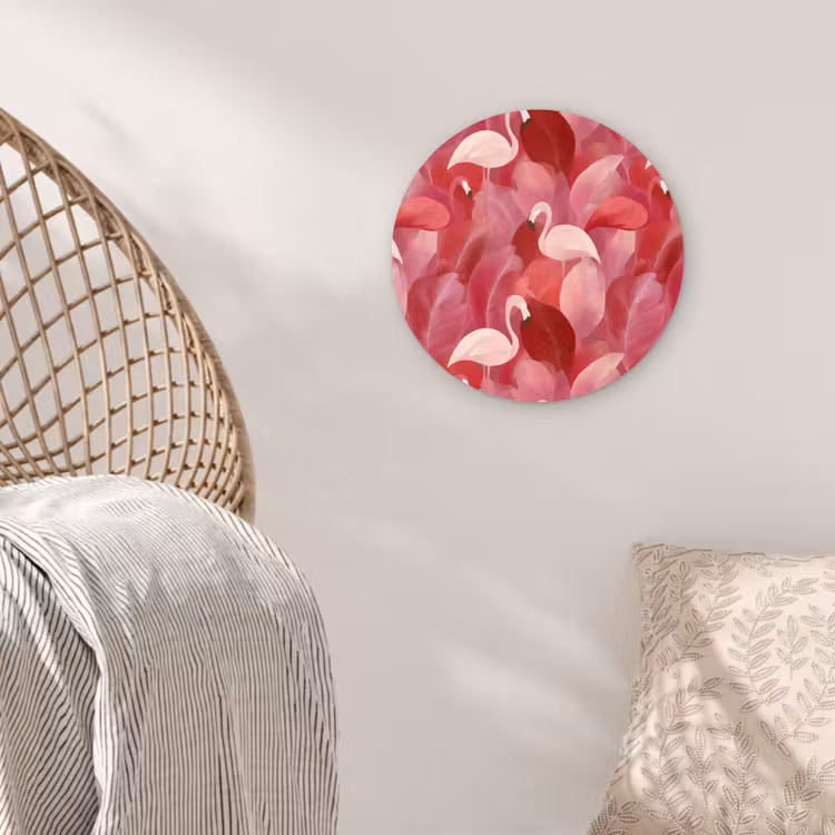 Flamingo - Botanisch - Elegant - Roze - Rood Wandcirkel kunststof plaat 5mm dik klein 188 -sfeer5