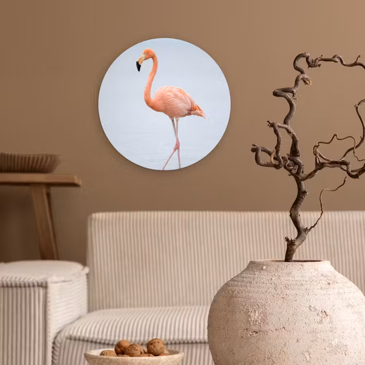 Flamingo - Zee - Roze Wandcirkel kunststof plaat 5mm dik klein -sfeer1