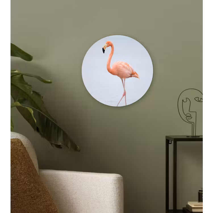 Flamingo - Zee - Roze Wandcirkel kunststof plaat 5mm dik klein -sfeer3