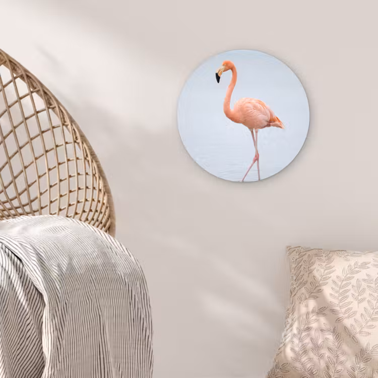 Flamingo - Zee - Roze Wandcirkel kunststof plaat 5mm dik klein -sfeer5