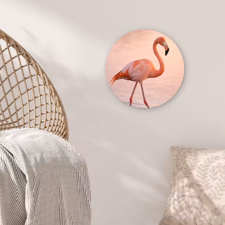 Flamingo - Water - Roze Wandcirkel kunststof plaat 5mm dik klein -sfeer5