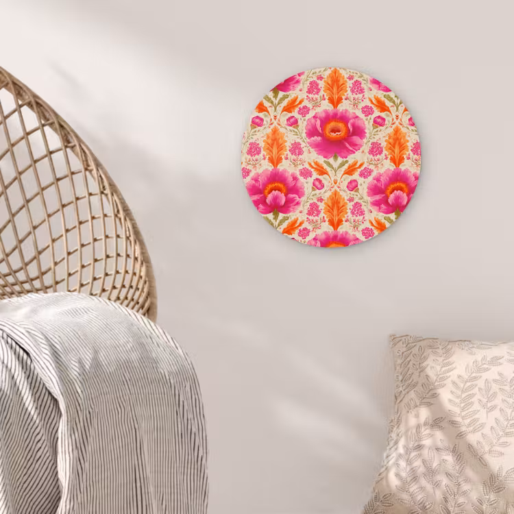 Bloemen - Barok - Roze - Oranje Wandcirkel kunststof plaat 5mm dik klein 188 -sfeer5