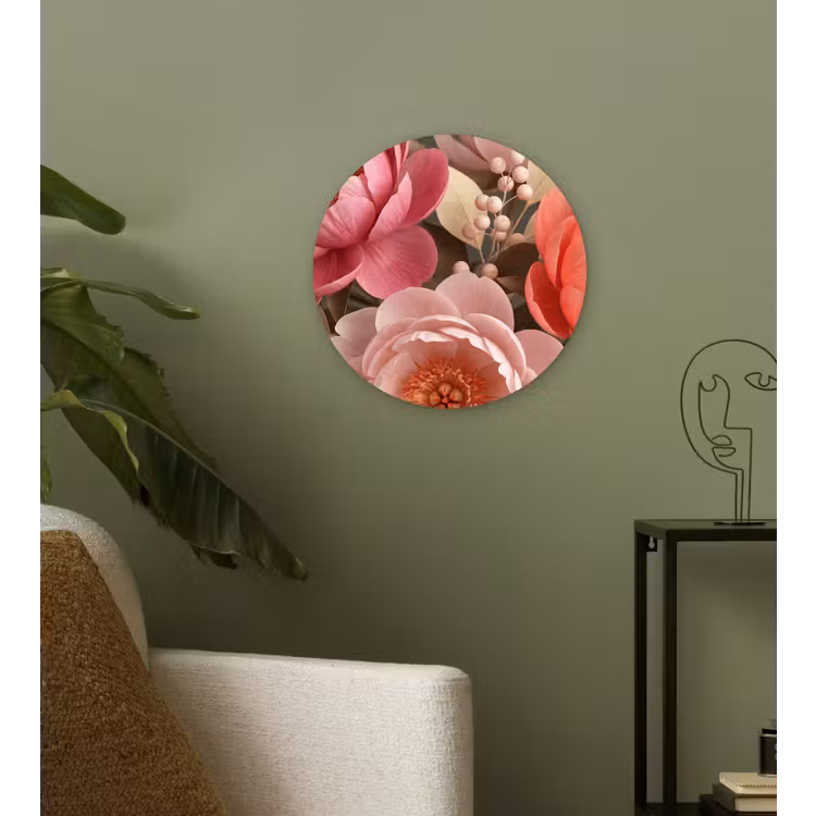 Bloemen - Bloesem - Zacht - Koraal - Decoratie Wandcirkel kunststof plaat 5mm dik klein -sfeer3