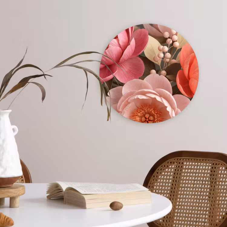 Bloemen - Bloesem - Zacht - Koraal - Decoratie Wandcirkel kunststof plaat 5mm dik klein -sfeer4