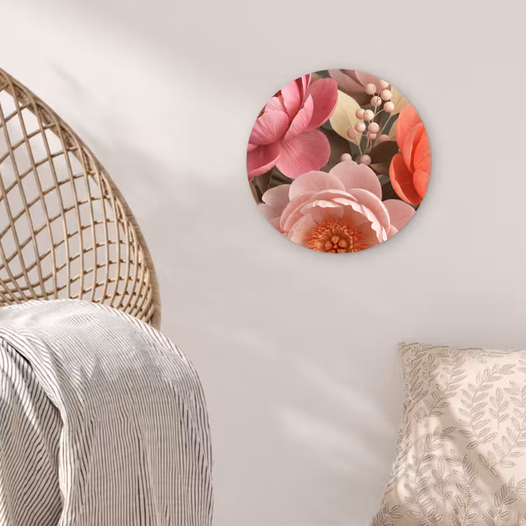 Bloemen - Bloesem - Zacht - Koraal - Decoratie Wandcirkel kunststof plaat 5mm dik klein -sfeer5