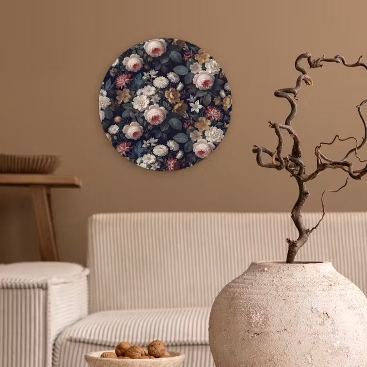 Bloemen - Boeket - Botanisch - Vintage - Donkere achtergrond Wandcirkel kunststof plaat 5mm dik klein -sfeer1