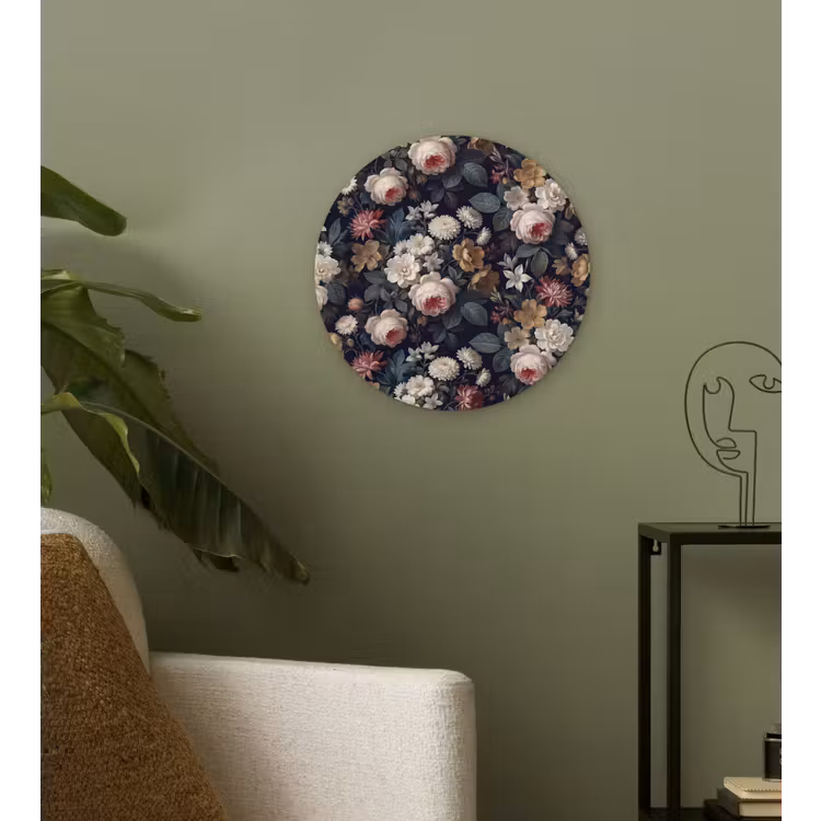 Bloemen - Boeket - Botanisch - Vintage - Donkere achtergrond Wandcirkel kunststof plaat 5mm dik klein -sfeer3