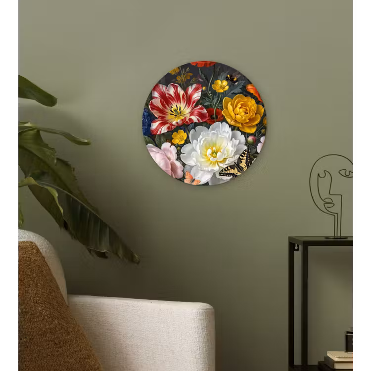 Bloemen - Boeket - Klassiek - Kleurrijk - Natuur Wandcirkel kunststof plaat 5mm dik klein -sfeer3