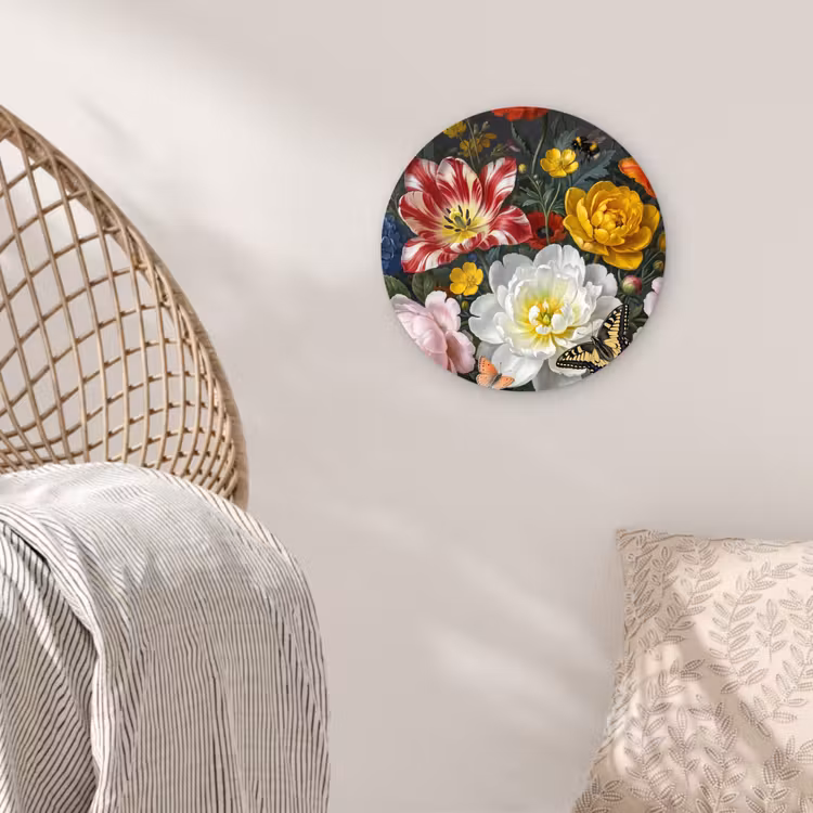 Bloemen - Boeket - Klassiek - Kleurrijk - Natuur Wandcirkel kunststof plaat 5mm dik klein -sfeer5