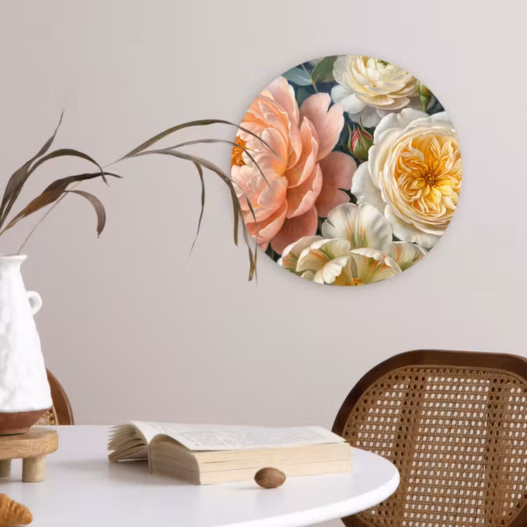 Bloemen - Boeket - Natuur - Klassiek - Kleurrijk Wandcirkel kunststof plaat 5mm dik klein -sfeer4