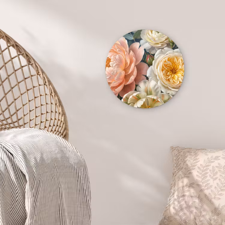 Bloemen - Boeket - Natuur - Klassiek - Kleurrijk Wandcirkel kunststof plaat 5mm dik klein -sfeer5