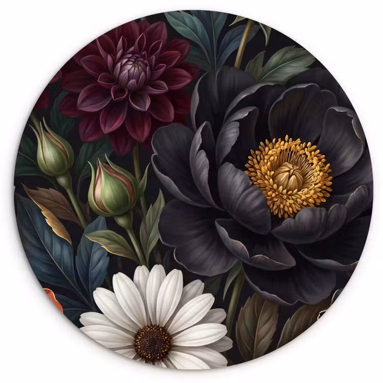 Bloemen - Boeket - Natuur - Klassiek - Weelderig Wandcirkel kunststof plaat 5mm dik klein -3d