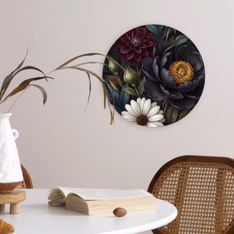 Bloemen - Boeket - Natuur - Klassiek - Weelderig Wandcirkel kunststof plaat 5mm dik klein -sfeer4