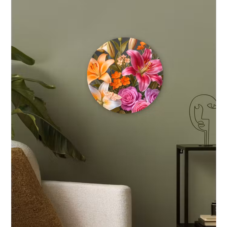 Bloemen - Boeket - Natuur - Kleurrijk - Modern Wandcirkel kunststof plaat 5mm dik klein -sfeer3