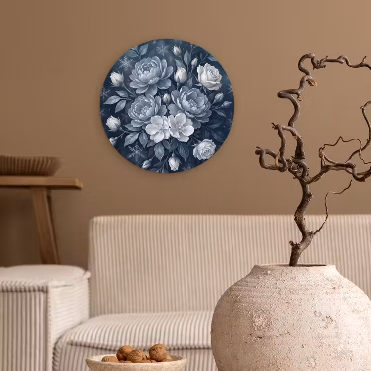 Bloemen - Boeket - Winter - Abstract - Blauw Wandcirkel kunststof plaat 5mm dik klein -sfeer1