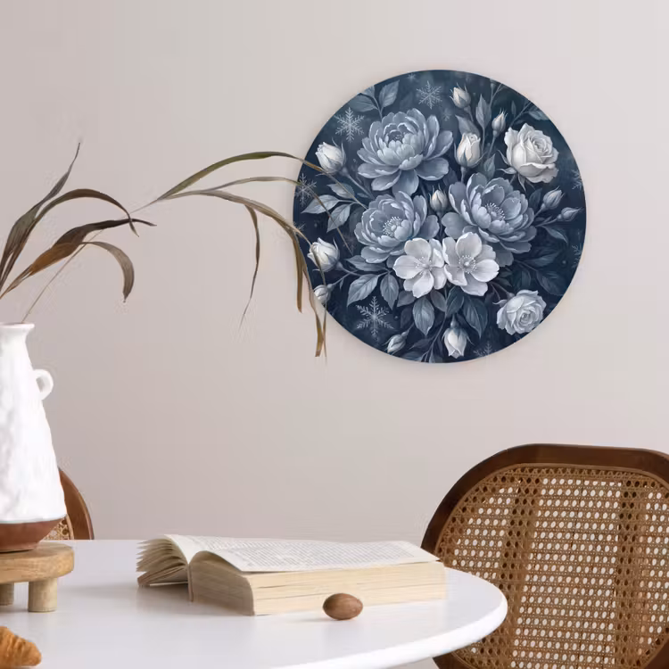 Bloemen - Boeket - Winter - Abstract - Blauw Wandcirkel kunststof plaat 5mm dik klein -sfeer4