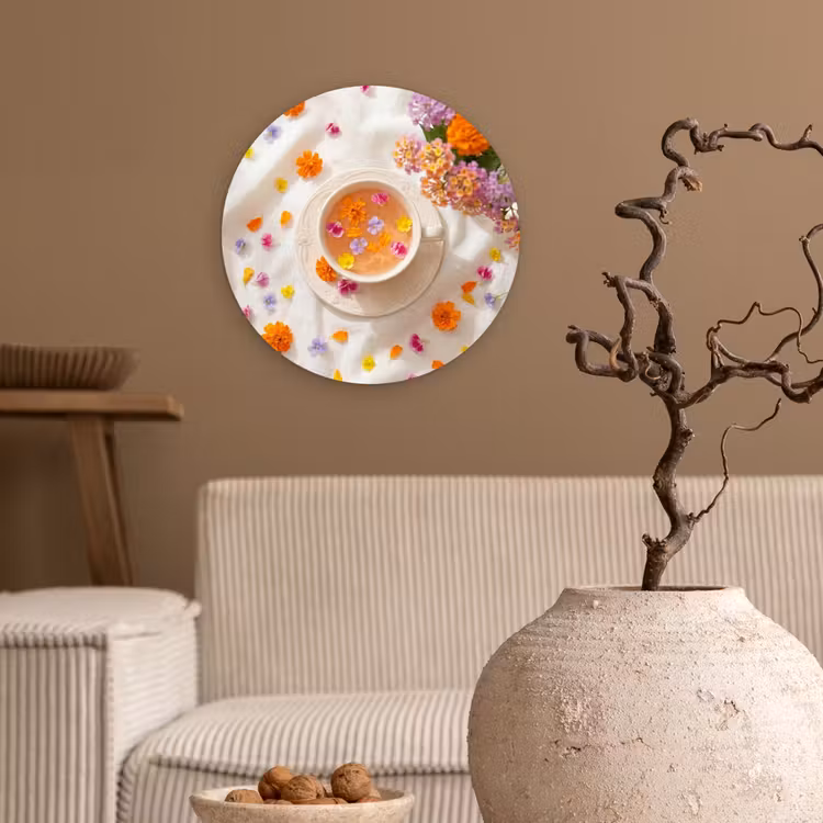 Bloemen - Kop - Natuur - Kleurrijk - Zomer Wandcirkel kunststof plaat 5mm dik klein -sfeer1