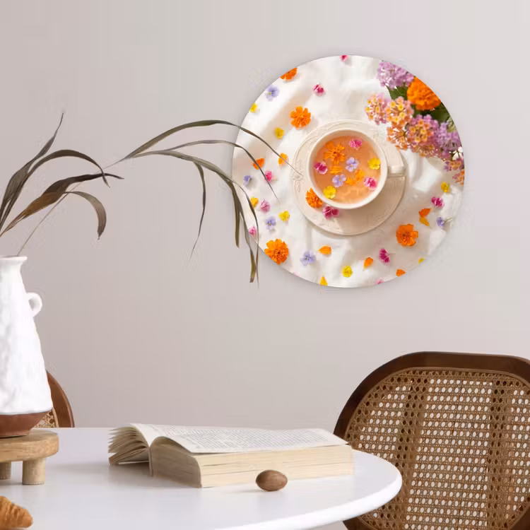 Bloemen - Kop - Natuur - Kleurrijk - Zomer Wandcirkel kunststof plaat 5mm dik klein -sfeer4