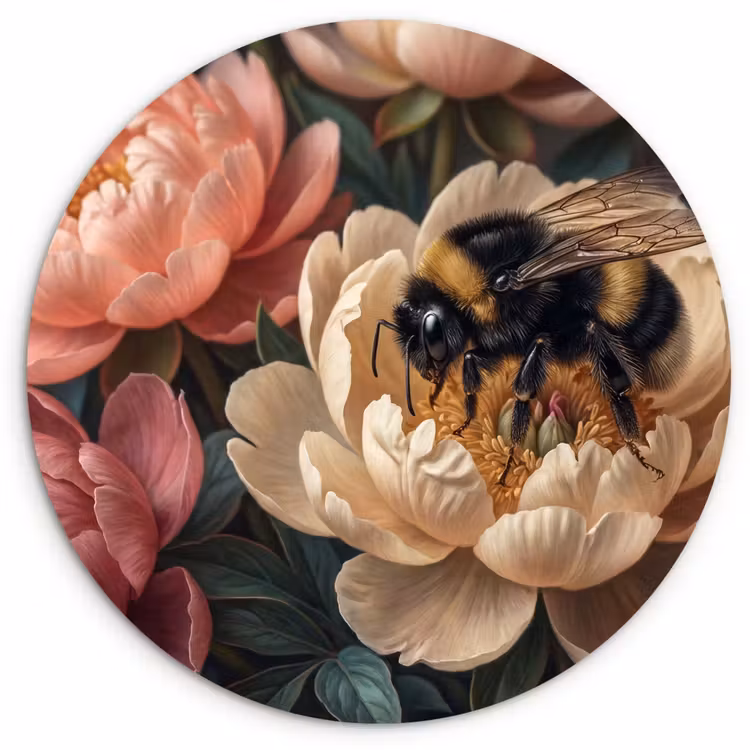 Bloemen - Insect - Natuur - Roze Wandcirkel kunststof plaat 5mm dik klein -3d
