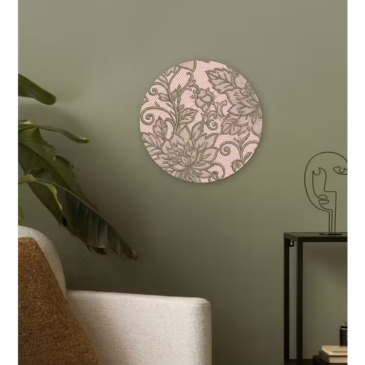 Bloemen - Kant - Patroon - Klassiek - Groen Wandcirkel kunststof plaat 5mm dik klein -sfeer3