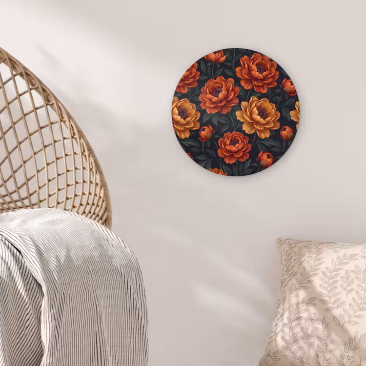Bloemen - Bladeren - Natuur - Modern - Oranje Wandcirkel kunststof plaat 5mm dik klein -sfeer5