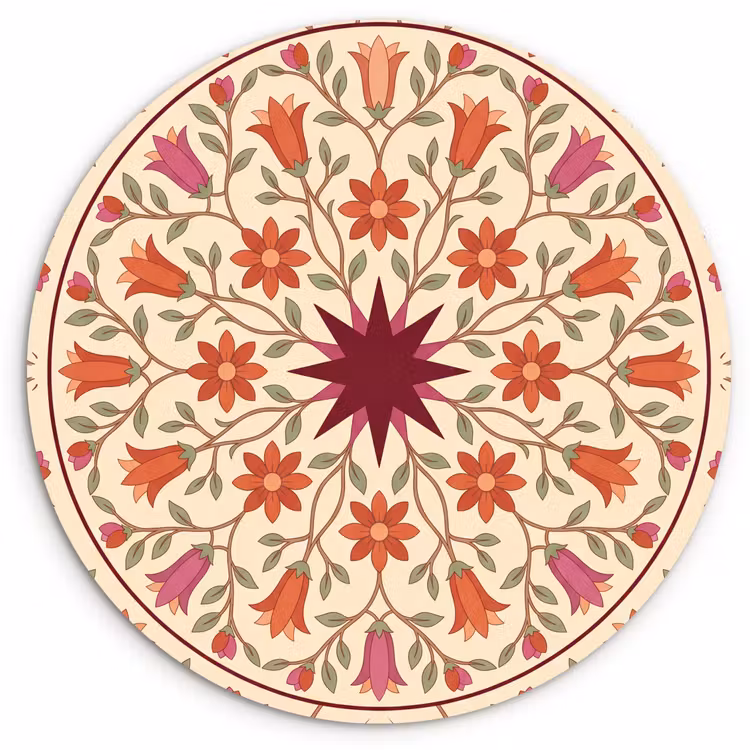 Bloemen - Mandala - Decoratief - Rood Wandcirkel kunststof plaat 5mm dik klein -3d