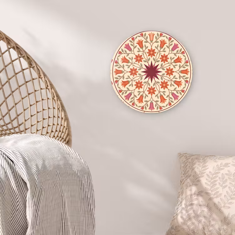Bloemen - Mandala - Decoratief - Rood Wandcirkel kunststof plaat 5mm dik klein -sfeer5