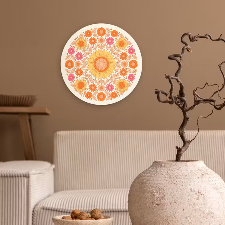 Bloemen - Mandala - Patroon - Kleurrijk Wandcirkel kunststof plaat 5mm dik klein -sfeer1