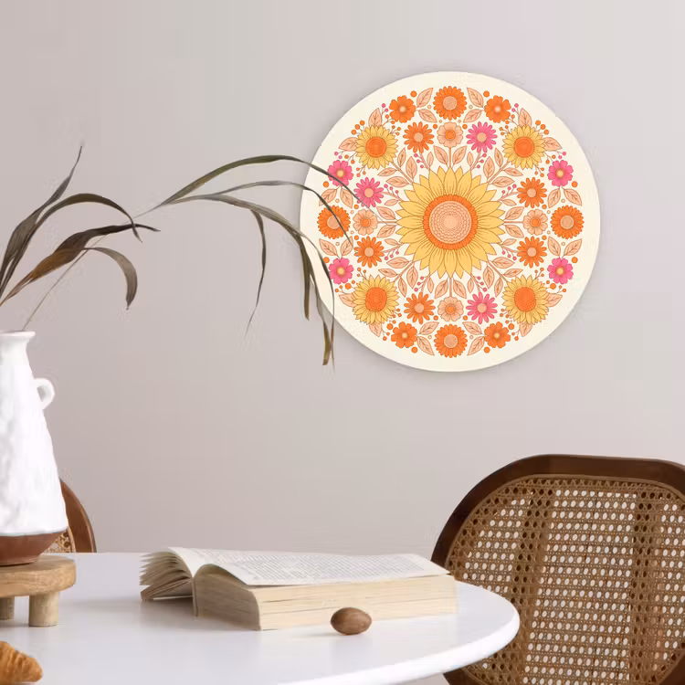Bloemen - Mandala - Patroon - Kleurrijk Wandcirkel kunststof plaat 5mm dik klein -sfeer4