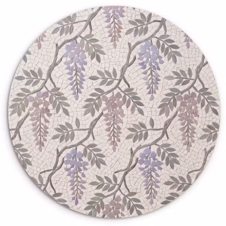 Bloemen - Mozaïek - Natuur - Patroon - Paars Wandcirkel kunststof plaat 5mm dik klein -3d