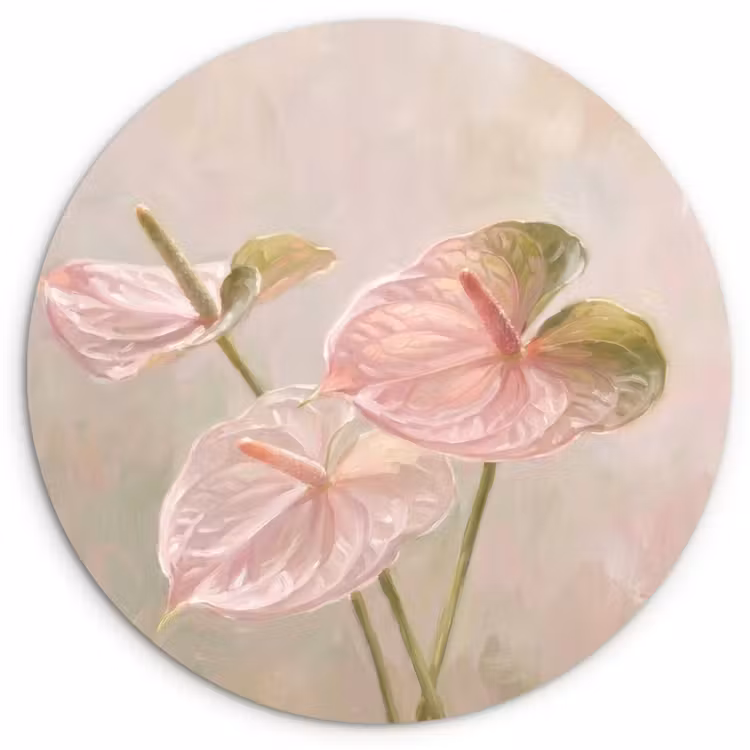 Bloemen - Pastel - Abstract - Natuur - Groen Wandcirkel kunststof plaat 5mm dik klein -3d
