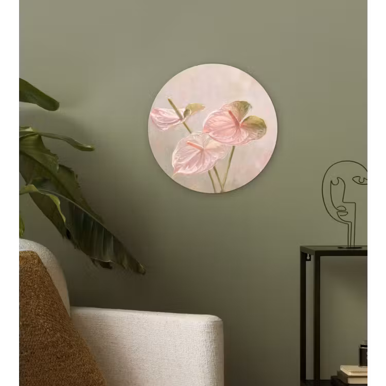 Bloemen - Pastel - Abstract - Natuur - Groen Wandcirkel kunststof plaat 5mm dik klein -sfeer3