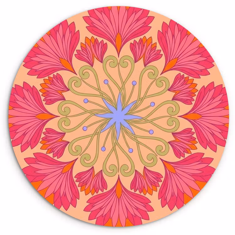 Bloemen - Patroon - Abstract - Roze - Decoratief Wandcirkel kunststof plaat 5mm dik klein -3d