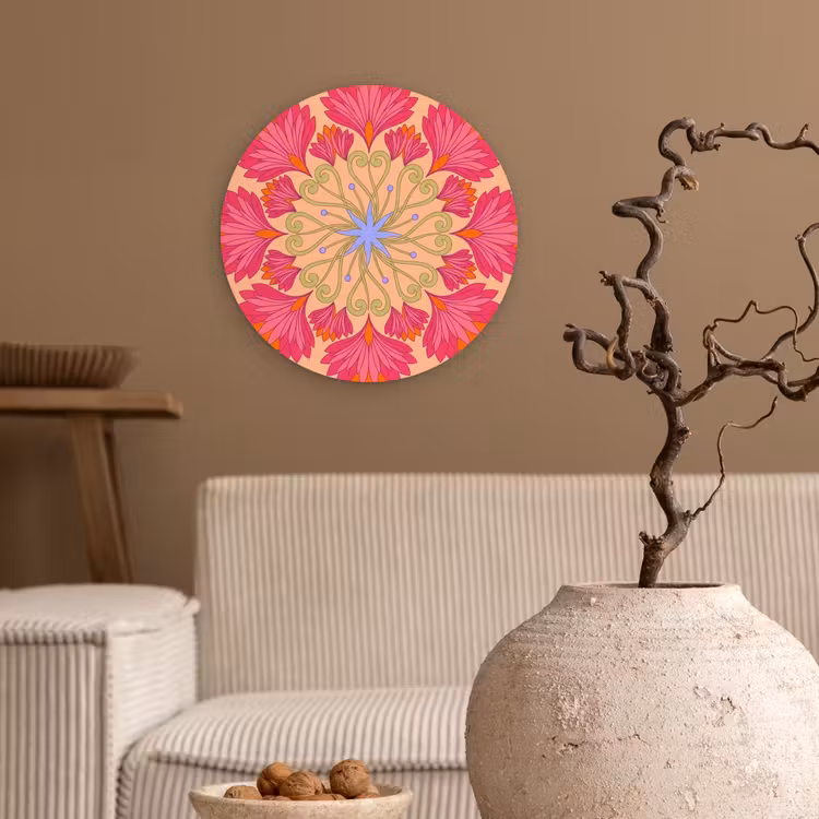 Bloemen - Patroon - Abstract - Roze - Decoratief Wandcirkel kunststof plaat 5mm dik klein -sfeer1