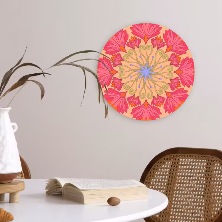 Bloemen - Patroon - Abstract - Roze - Decoratief Wandcirkel kunststof plaat 5mm dik klein -sfeer4
