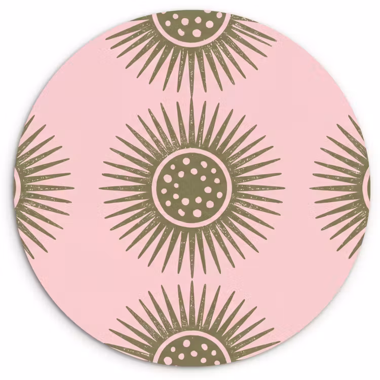 Bloemen - Patroon - Abstract - Roze - Groen Wandcirkel kunststof plaat 5mm dik klein -3d