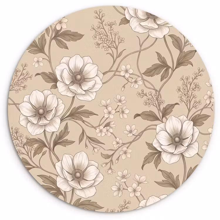 Bloemen - Patroon - Beige Wandcirkel kunststof plaat 5mm dik klein -3d