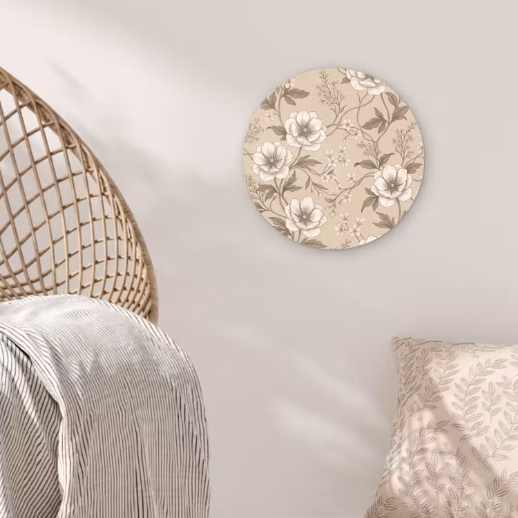 Bloemen - Patroon - Beige Wandcirkel kunststof plaat 5mm dik klein -sfeer5