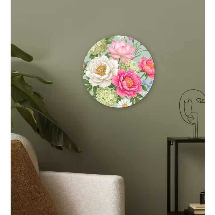 Bloemen - Patroon - Botanisch - Groen Wandcirkel kunststof plaat 5mm dik klein -sfeer3