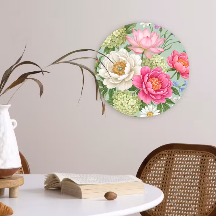 Bloemen - Patroon - Botanisch - Groen Wandcirkel kunststof plaat 5mm dik klein -sfeer4