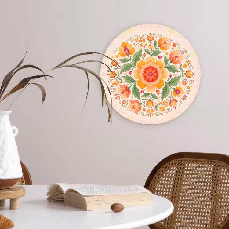 Bloemen - Patroon - Decoratief - Oranje Wandcirkel kunststof plaat 5mm dik klein -sfeer4