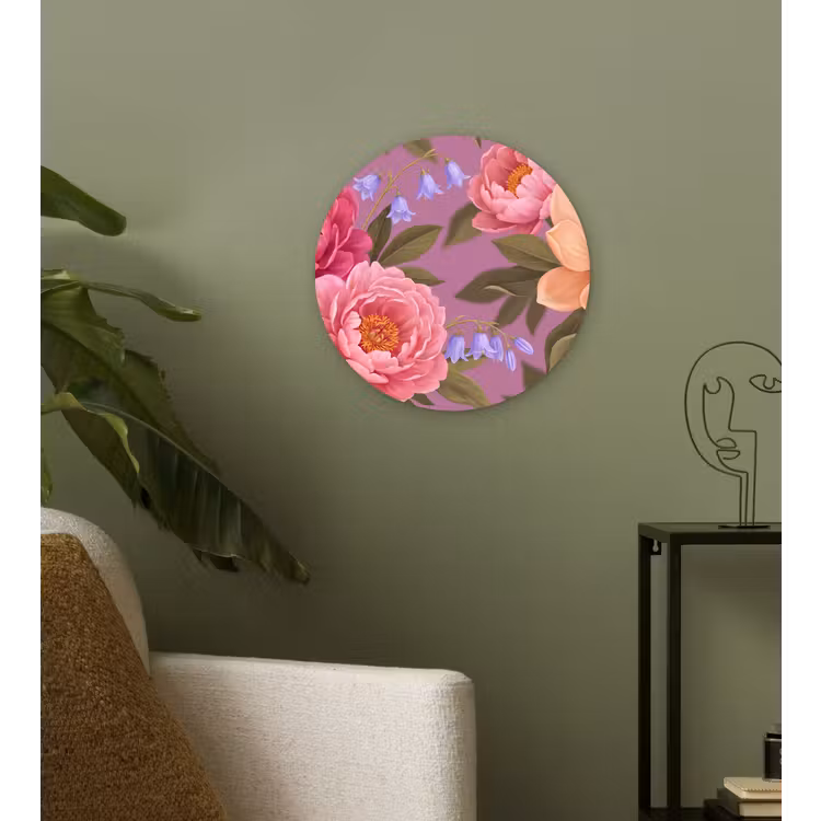 Bloemen - Patroon - Illustratie - Roze Wandcirkel kunststof plaat 5mm dik klein -sfeer3
