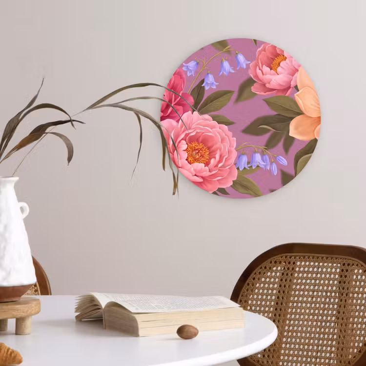 Bloemen - Patroon - Illustratie - Roze Wandcirkel kunststof plaat 5mm dik klein -sfeer4