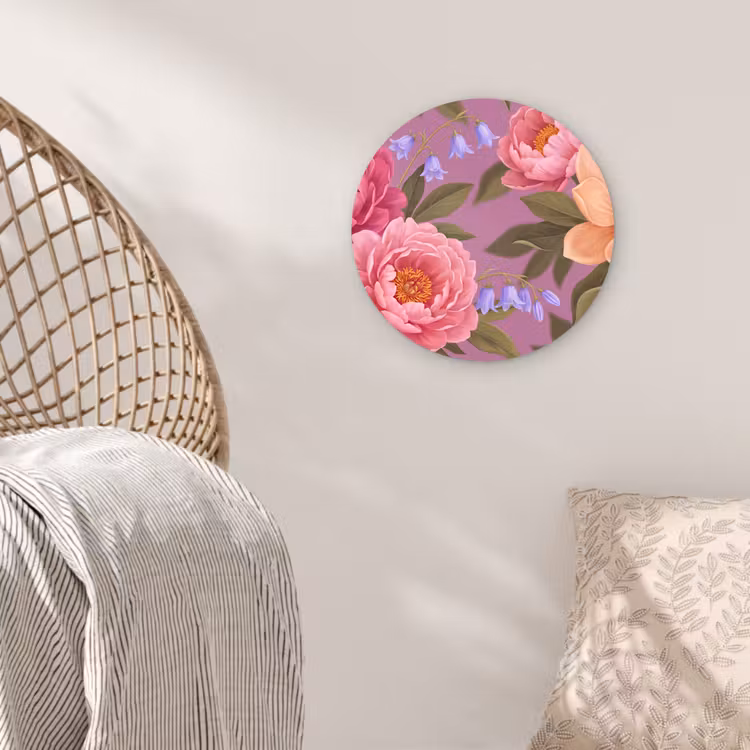 Bloemen - Patroon - Illustratie - Roze Wandcirkel kunststof plaat 5mm dik klein -sfeer5