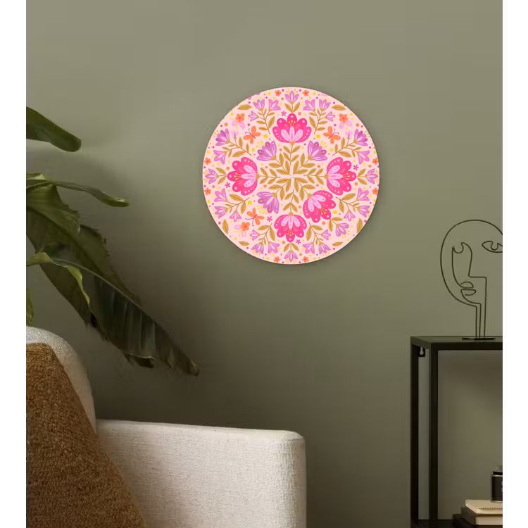 Bloemen - Patroon - Natuur - Abstract - Roze Wandcirkel kunststof plaat 5mm dik klein -sfeer3