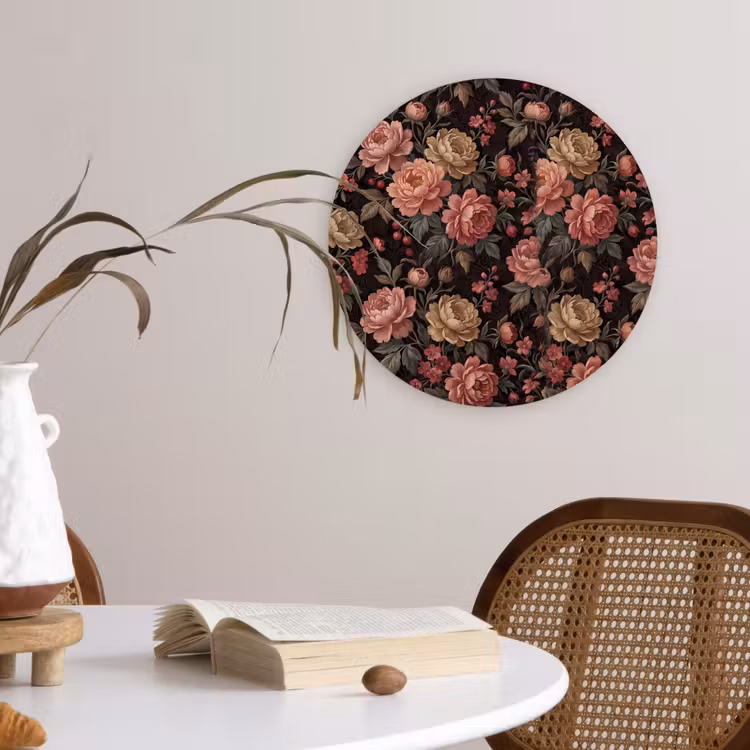 Bloemen - Patroon - Natuur - Vintage - Roze Wandcirkel kunststof plaat 5mm dik klein -sfeer4