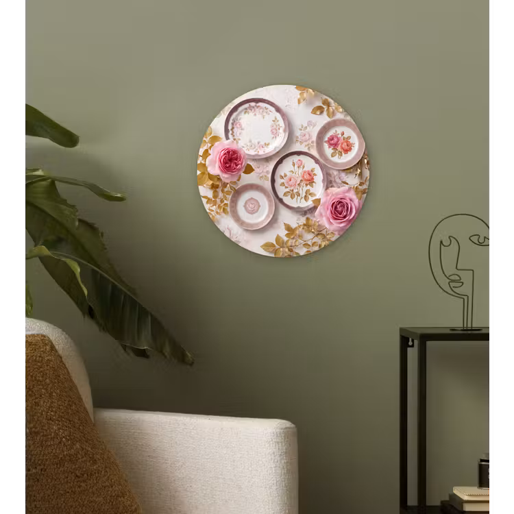 Bloemen - Patroon - Vintage - Roze - Decoratie Wandcirkel kunststof plaat 5mm dik klein -sfeer3