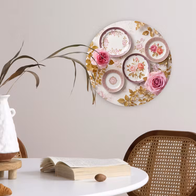 Bloemen - Patroon - Vintage - Roze - Decoratie Wandcirkel kunststof plaat 5mm dik klein -sfeer4