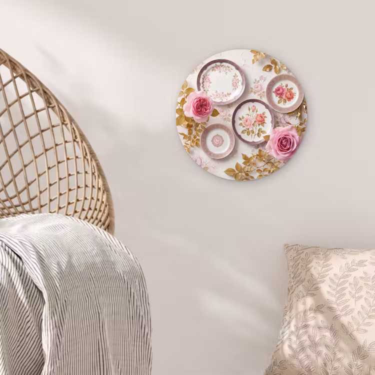 Bloemen - Patroon - Vintage - Roze - Decoratie Wandcirkel kunststof plaat 5mm dik klein -sfeer5