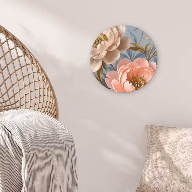Bloemen - Roze - Beige - Modern - Natuur Wandcirkel kunststof plaat 5mm dik klein -sfeer5